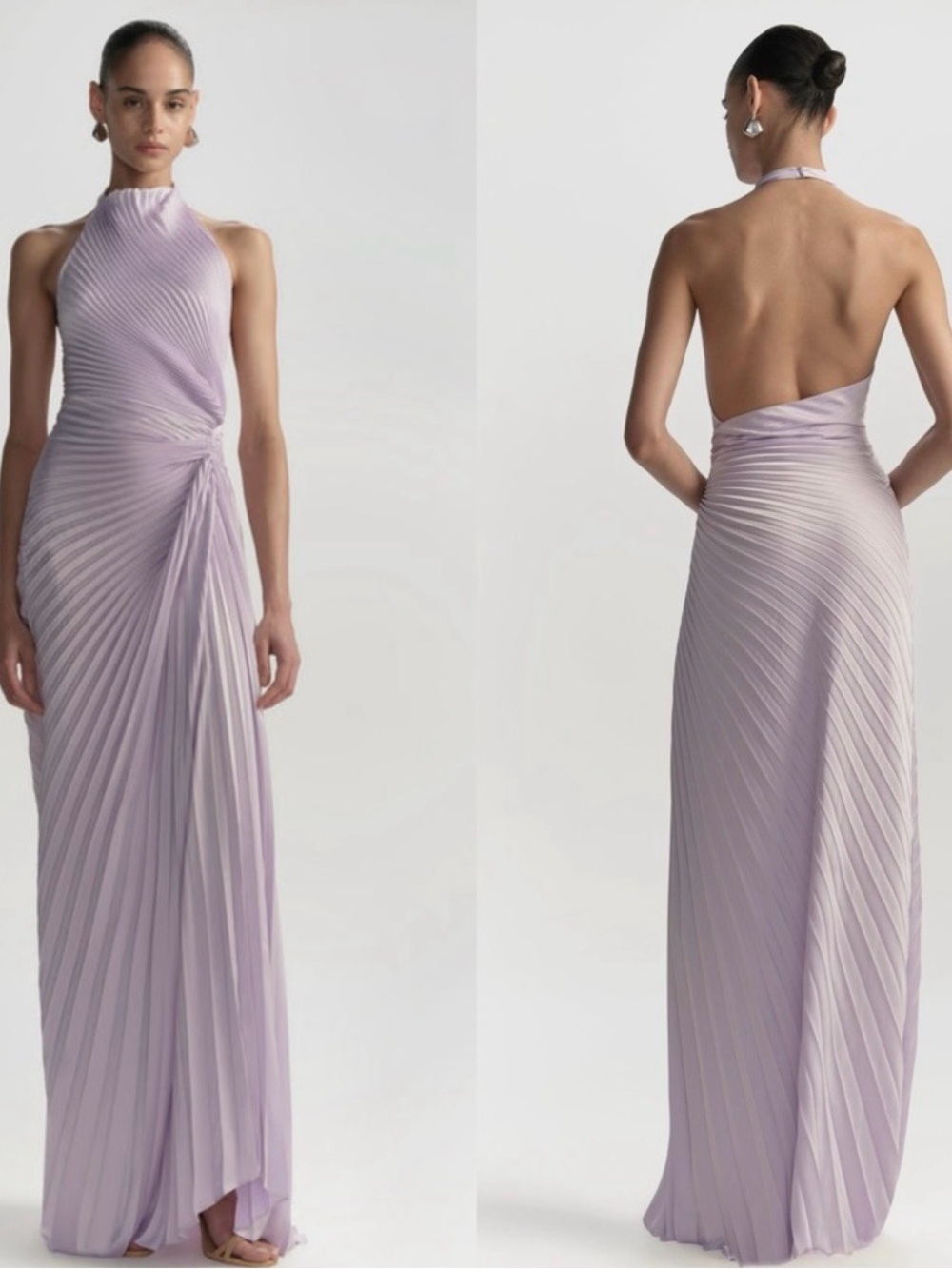 A.L.C. Romy Lilac Pleated Halter Backless Maxi Dress